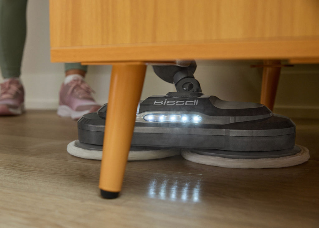 SpinWave SmartSteam mopping flooring under furniture