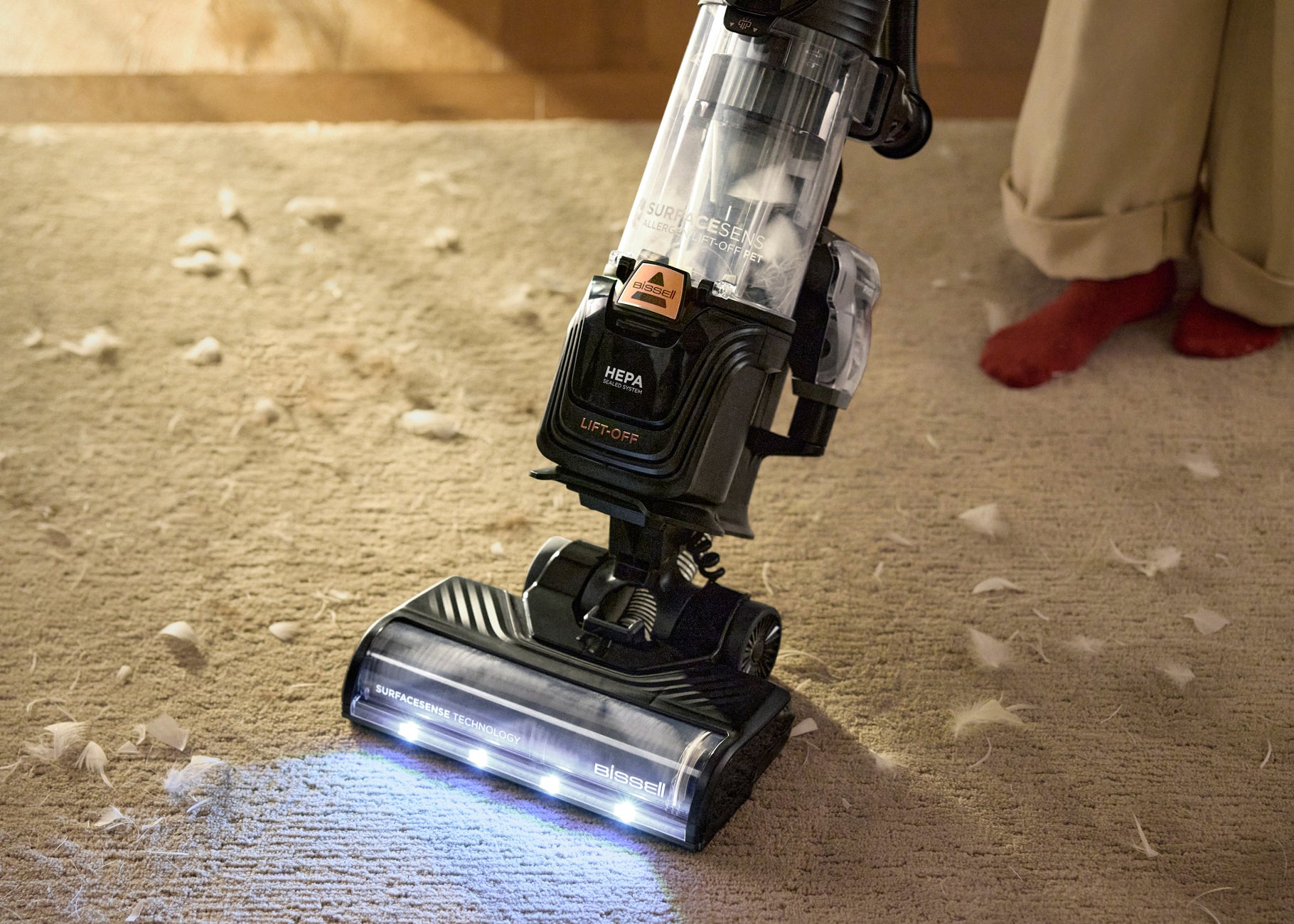 SurfaceSense Allergen Lift-Off Pet Vacuuming pet hair from area rug