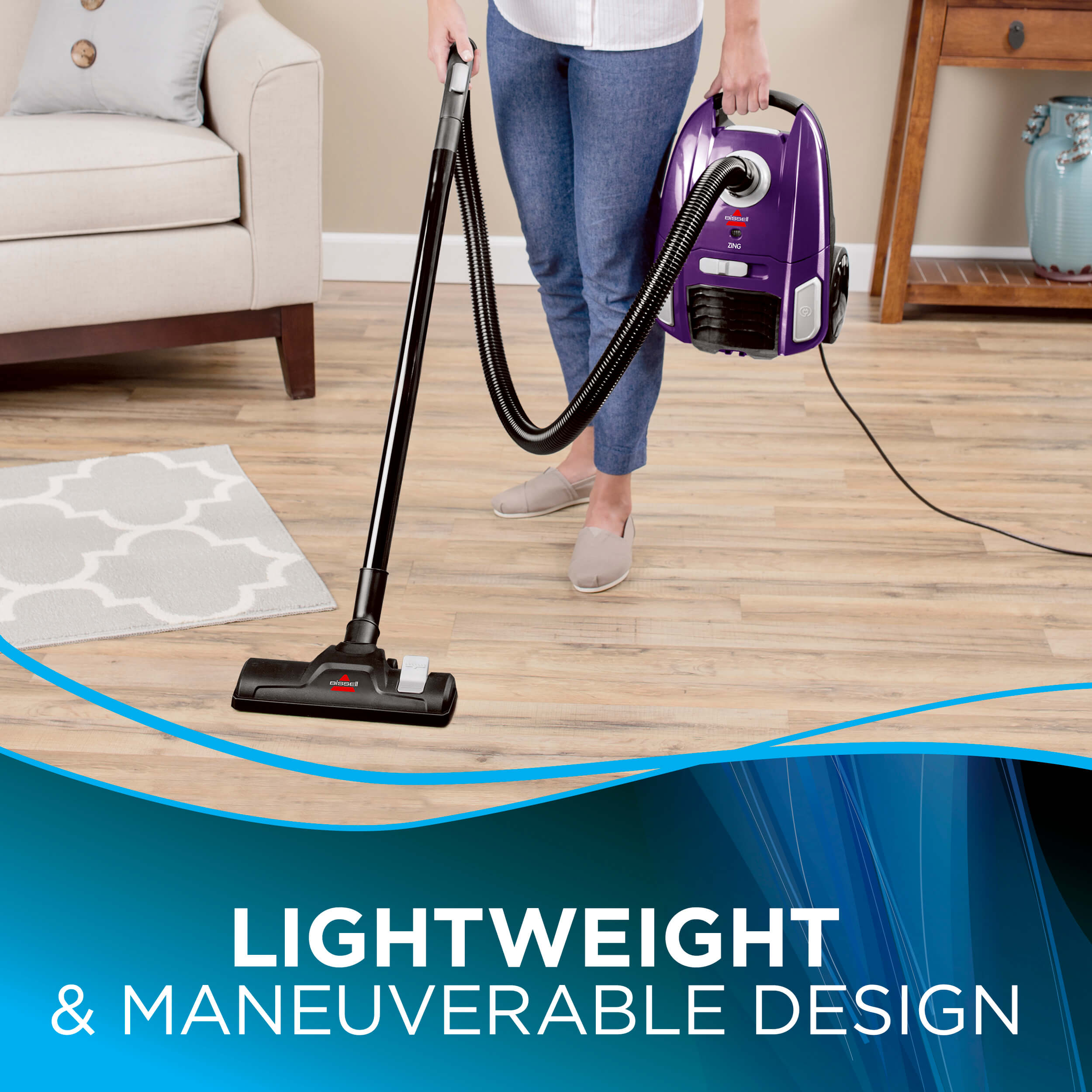 cleaning hard floor Text: Lightweight and maneuverable
                        design