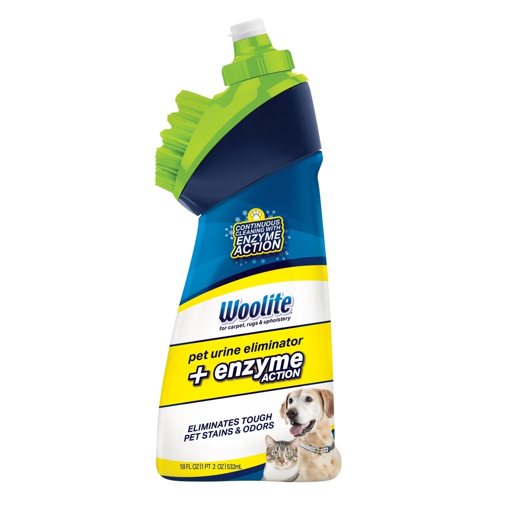 Woolte Pet Urine Eliminator formula with brush head
                        front of bottle