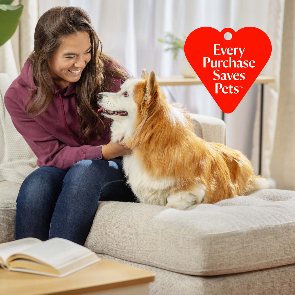 Brown and White Dog with Every Purchase Saves Pet
                        Heart Badge