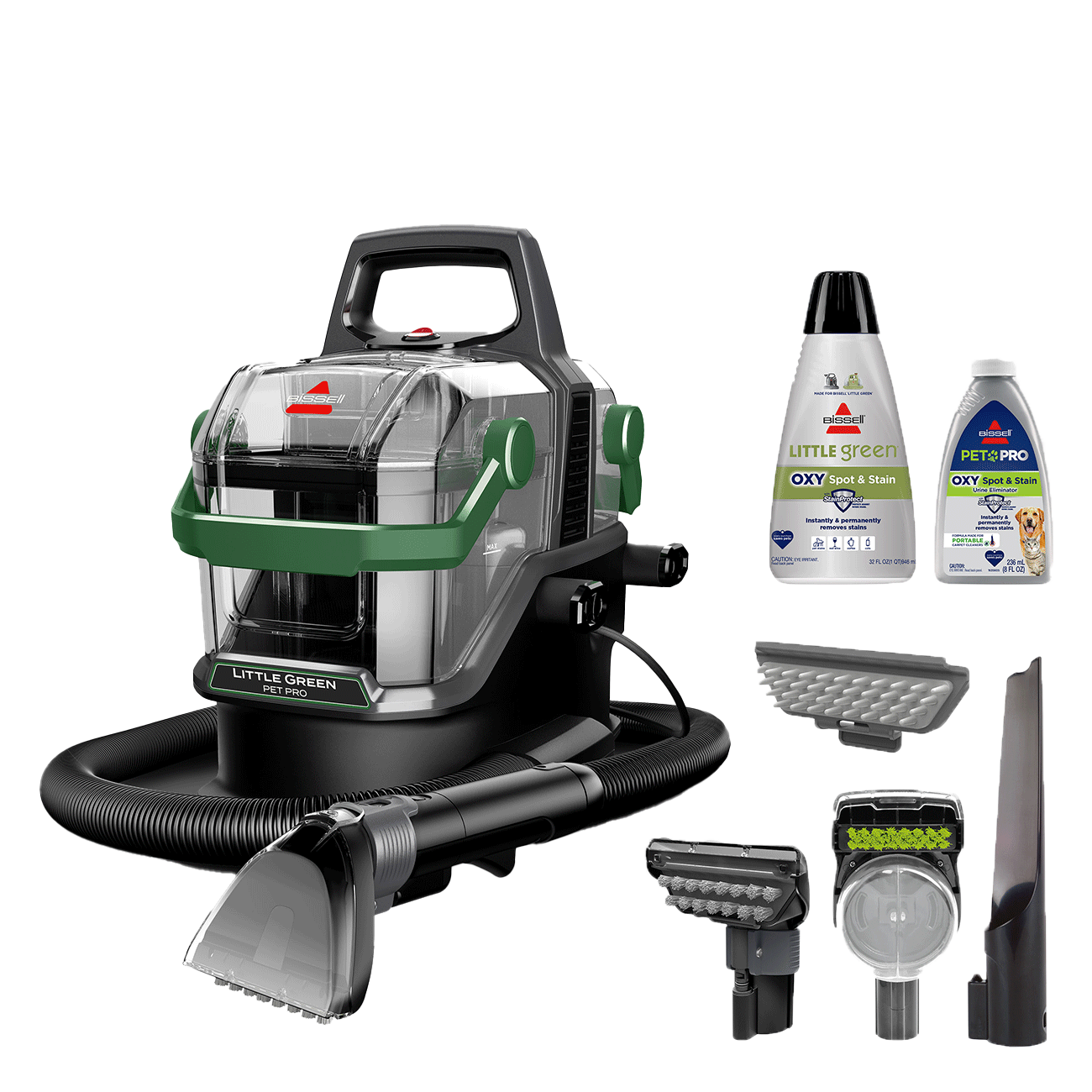 Little Green Pet Pro Portable Carpet Cleaner with included packins