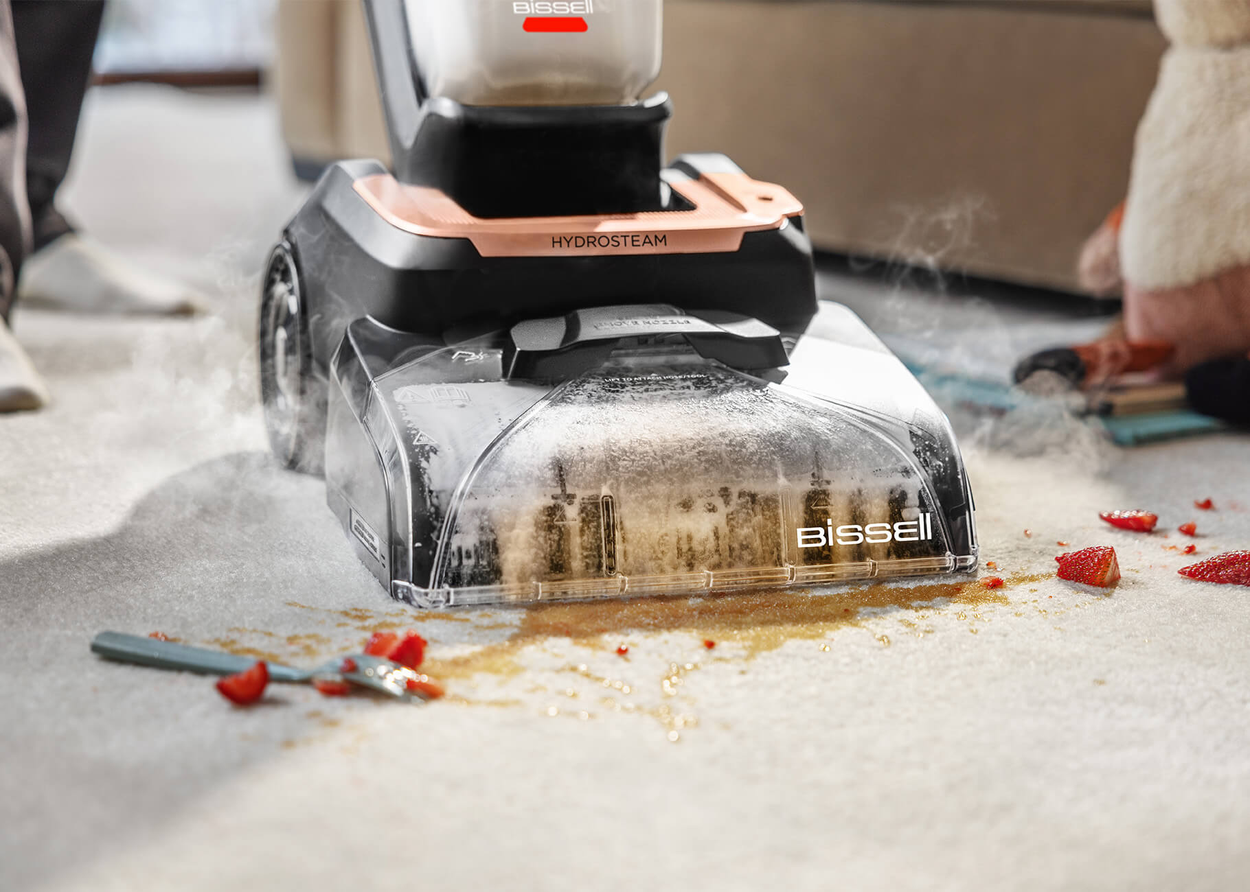 Revolution HydroSteam deep cleaning sticky mess from carpet