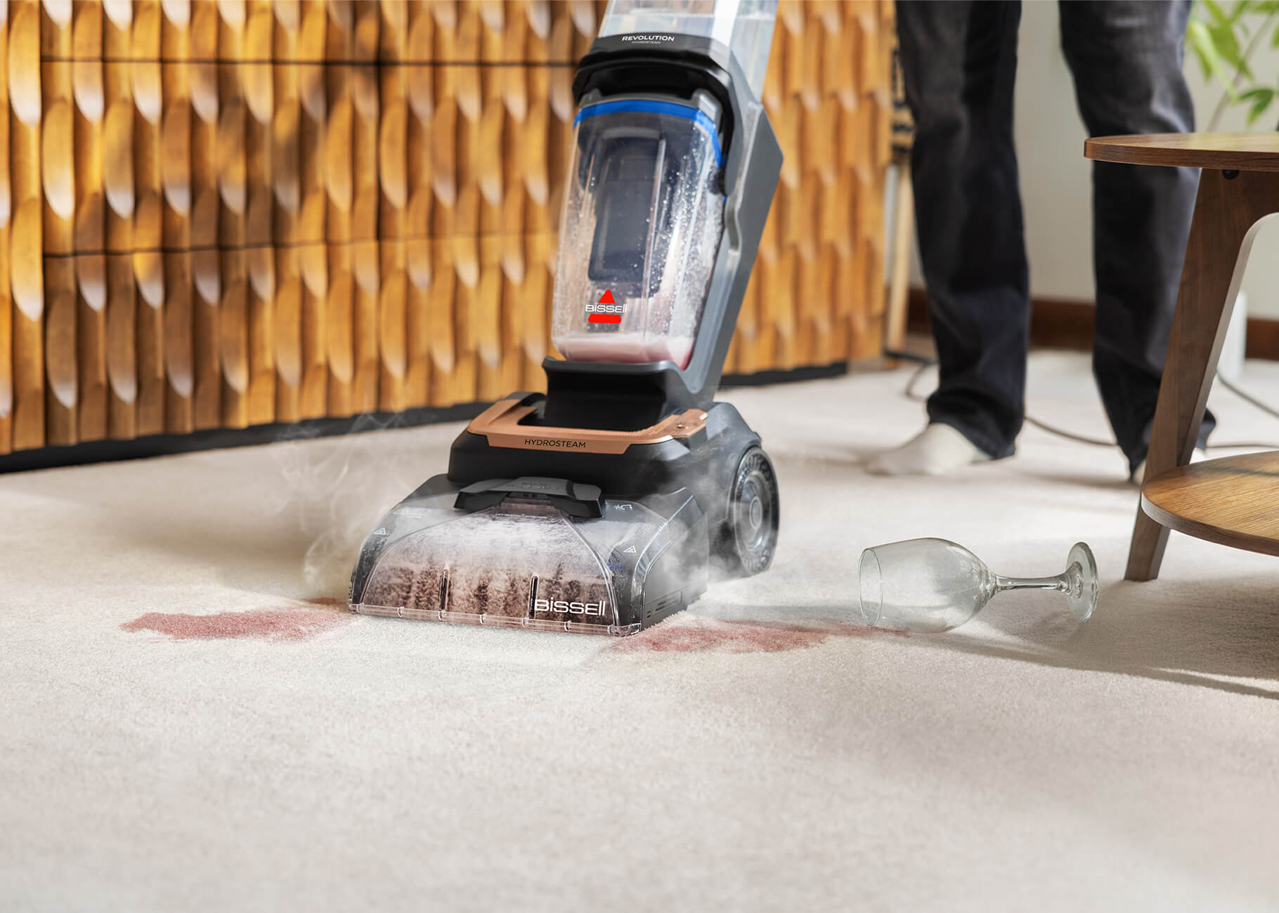 Revolution HydroSteam deep cleaning spill on carpet