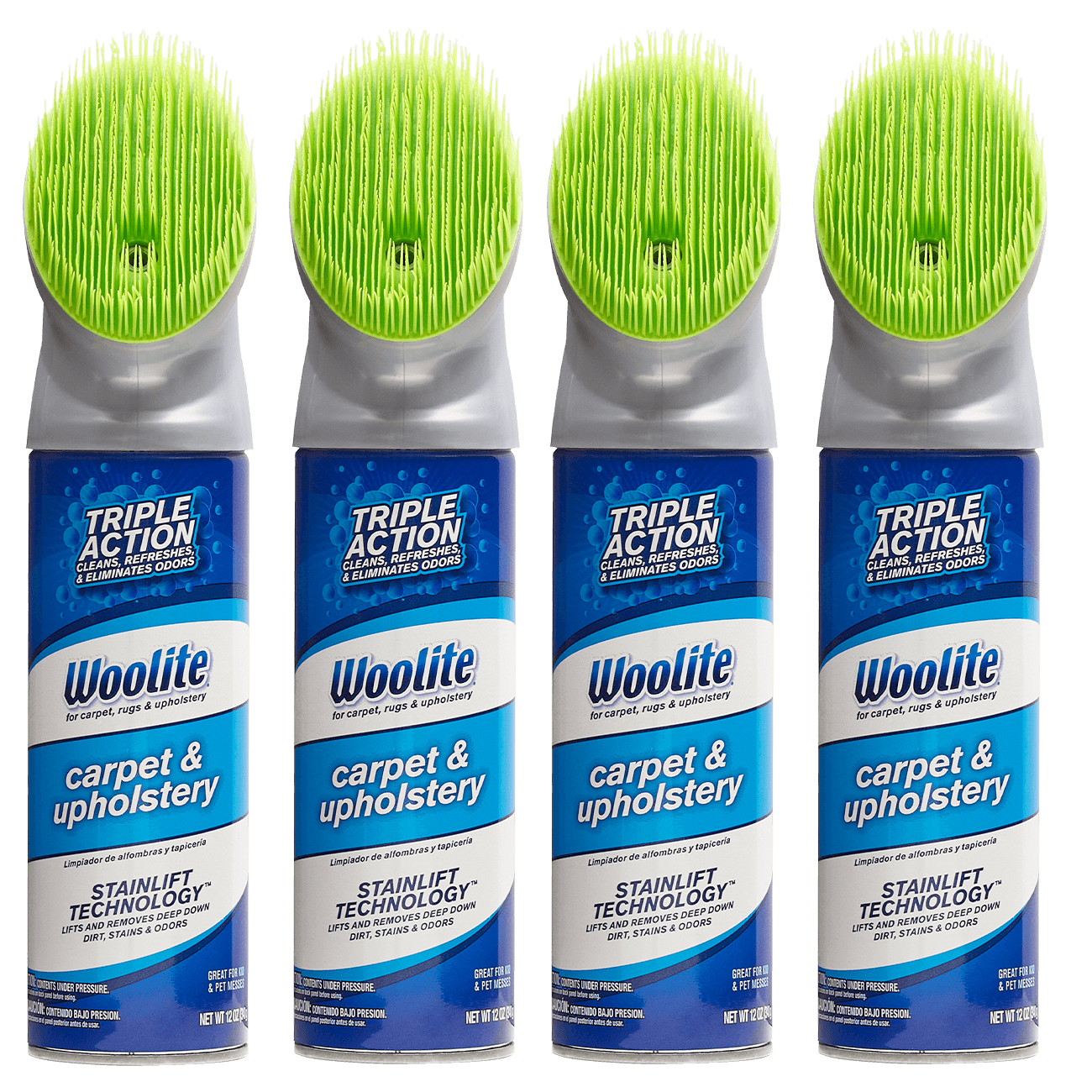 Woolite Carpet and Upholstery Cleaner Front of can showing 4 cans