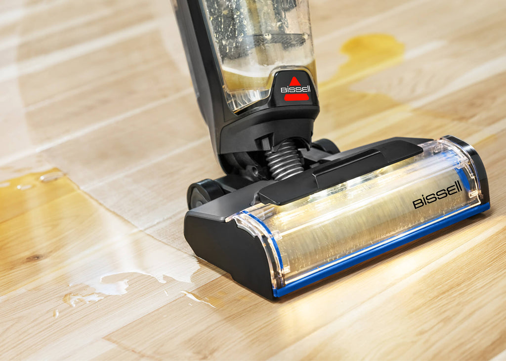 Using CrossWave to mop spill from hardwood flooring