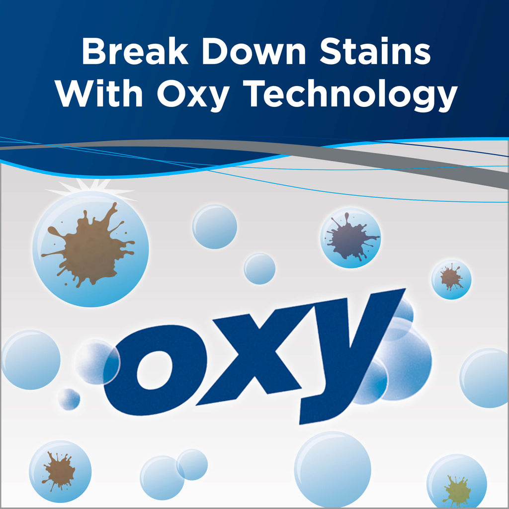 Oxy Power. Text: Break Down Stains with Oxy Technology