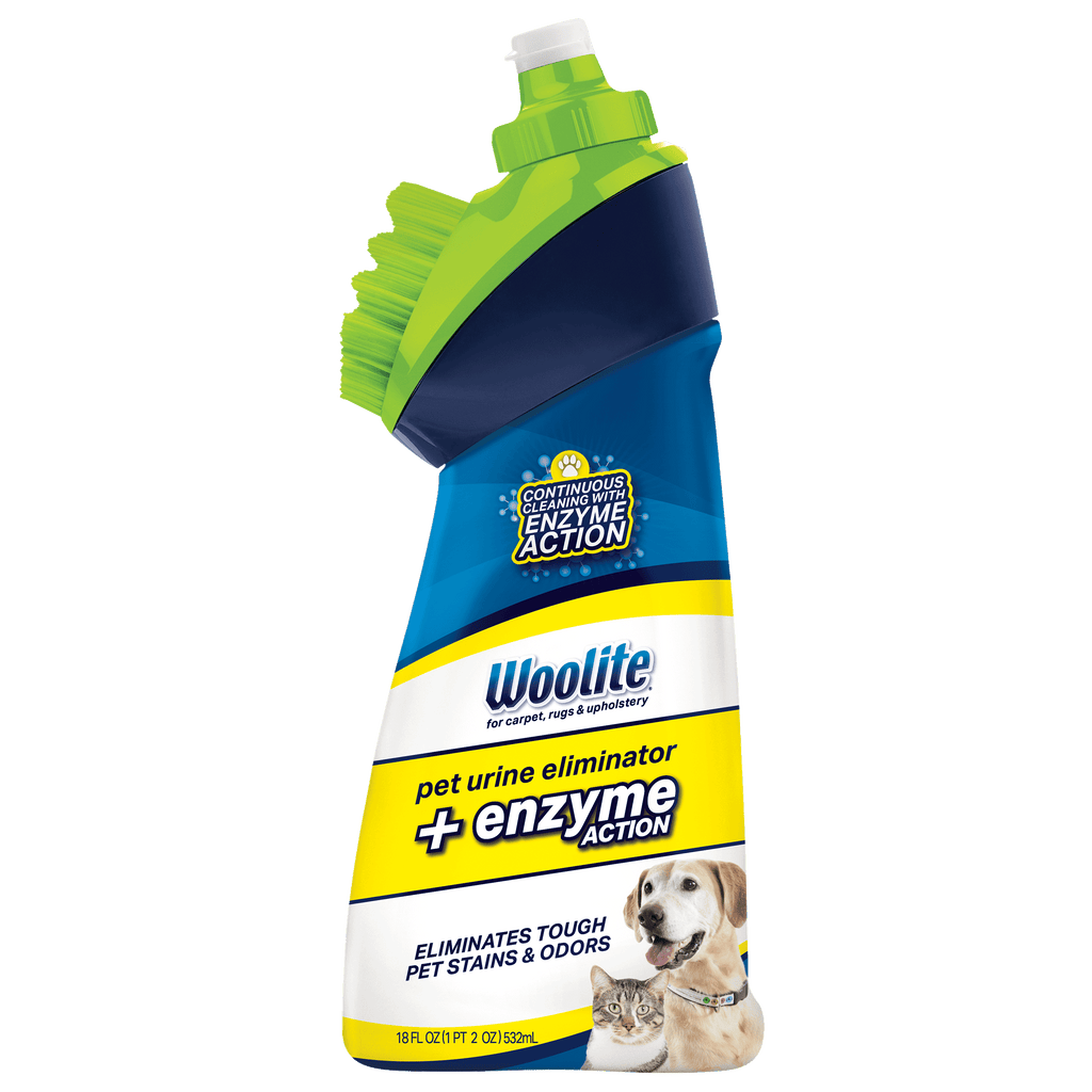 Woolte Pet Urine Eliminator formula with brush head
                        front of bottle