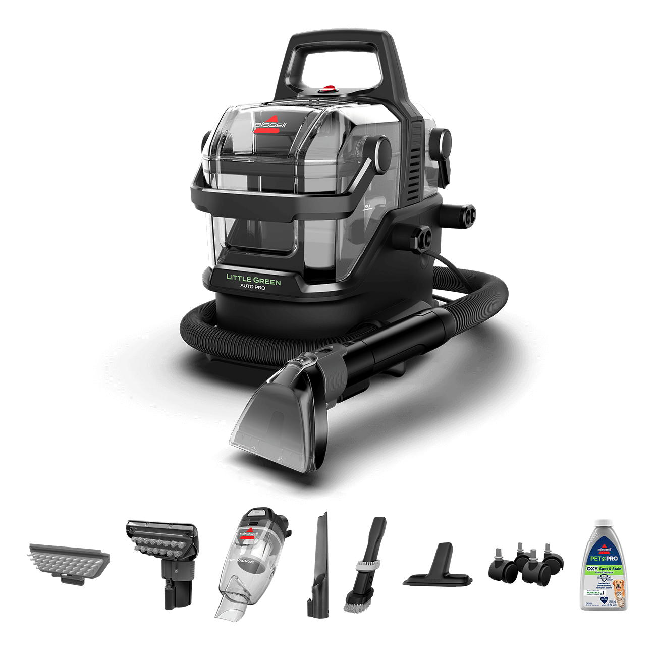 Little Green Auto Pro Portable Carpet Cleaner with included pack-ins